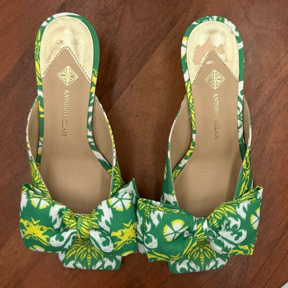 Antonio Melani Alora Royal Palm Bow Slide Sandals Kitten Heel Mule Womens 6.5 - Picture 4 of 12